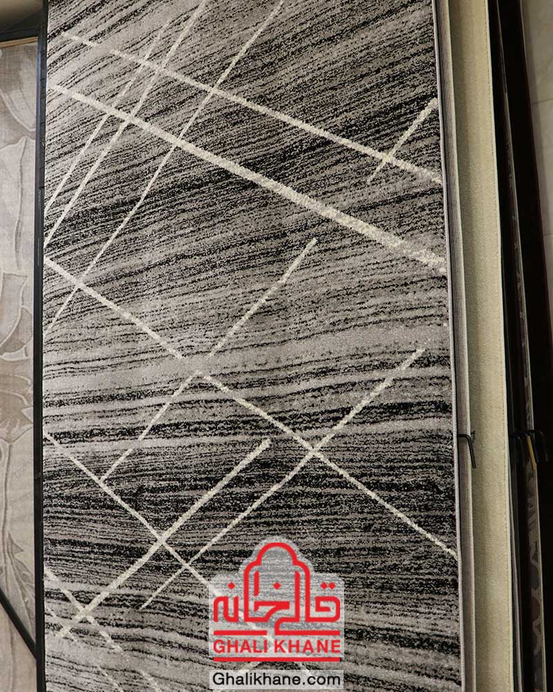 گلیم فرش ماشینی ساوین کد 4083 نقره ای مشکی