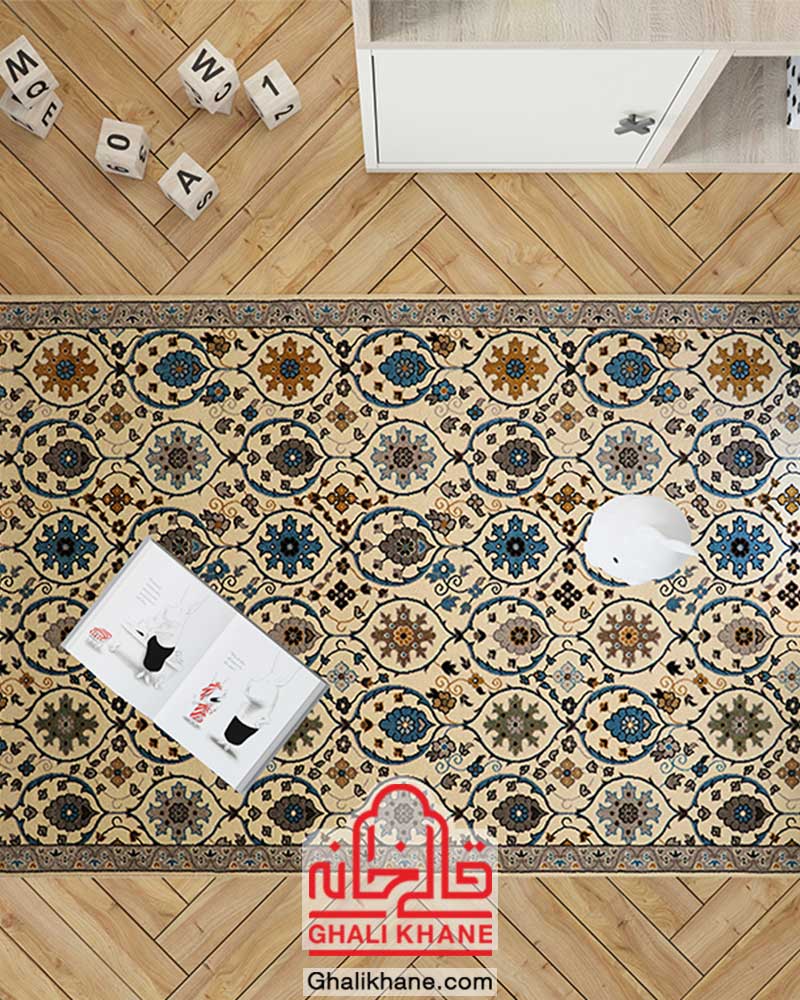 گلیم فرش ماشینی ساوین کد 4048 کرم