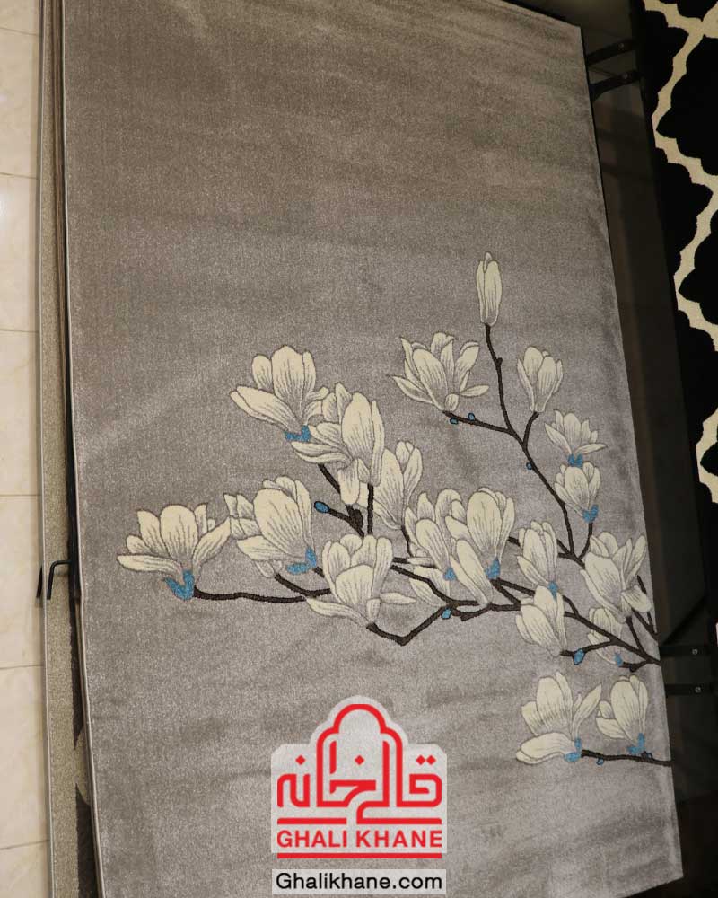 گلیم فرش ماشینی ساوین کد 4037 نقره ای روشن