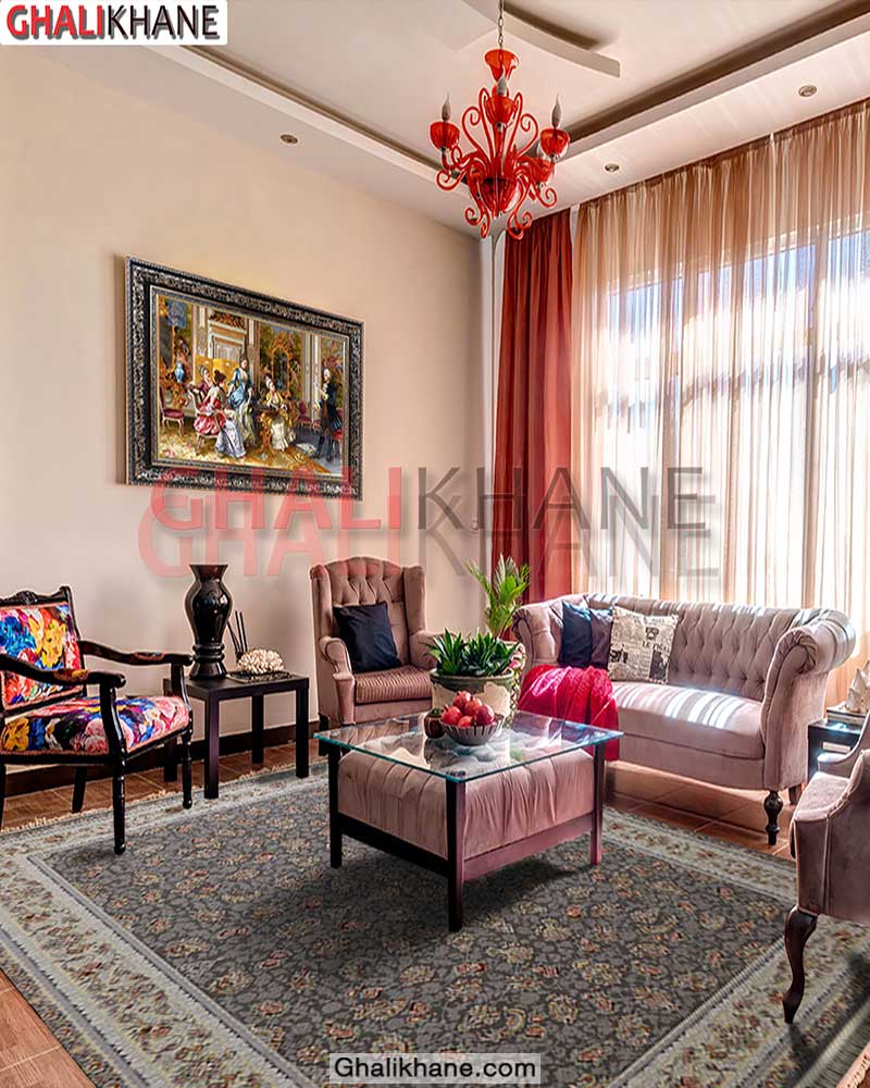 فرش ماشینی تهران 1200 شانه طرح افشان گل سرخ فیلی