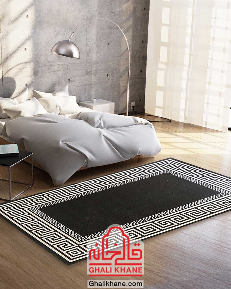 گلیم فرش ماشینی ساوین کد 4093 طرح ورساچه مشکی