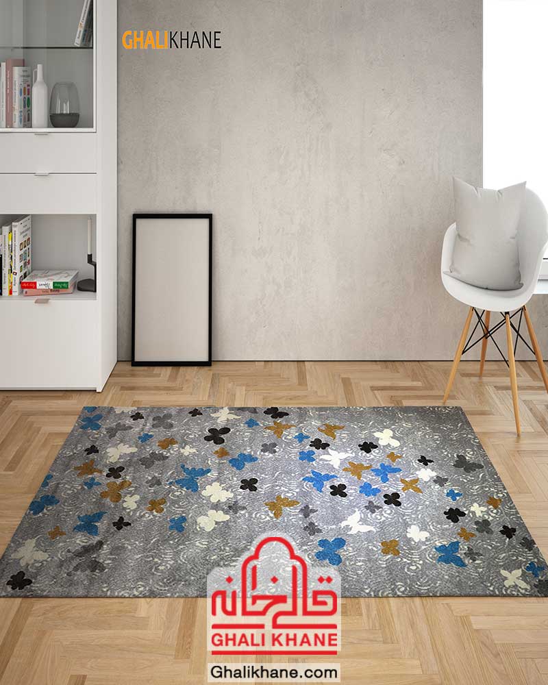 گلیم فرش ماشینی ساوین کد 4054 نقره ای
