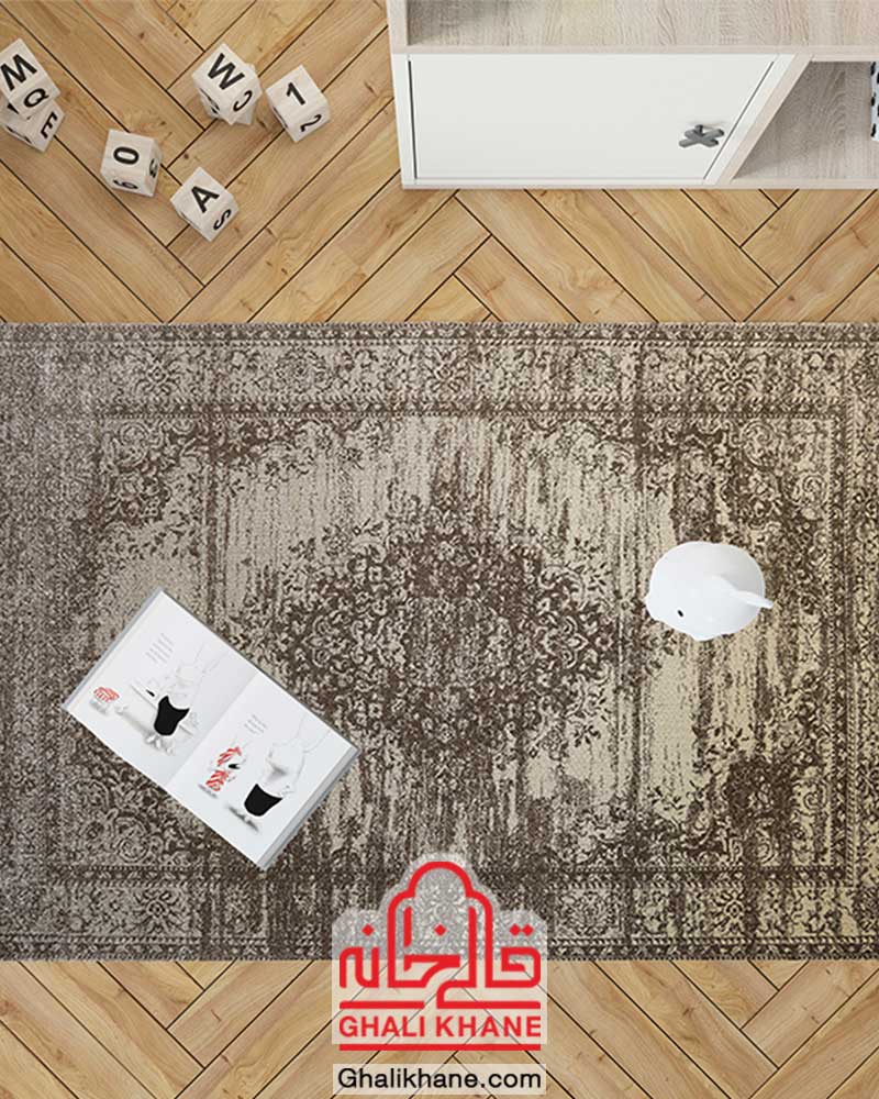گلیم فرش ماشینی ساوین کد 4062 نقره ای روشن