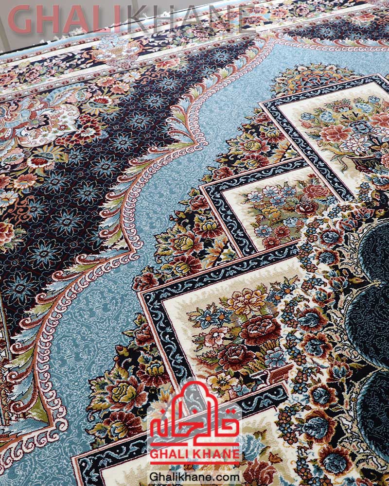فرش مشهد 700 شانه طرح ناردون کد 872366 آبی