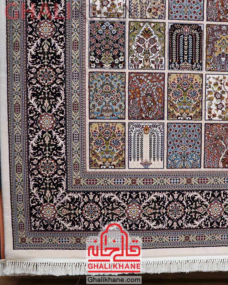 فرش ماشینی زمرد مشهد کد 25017 کرم