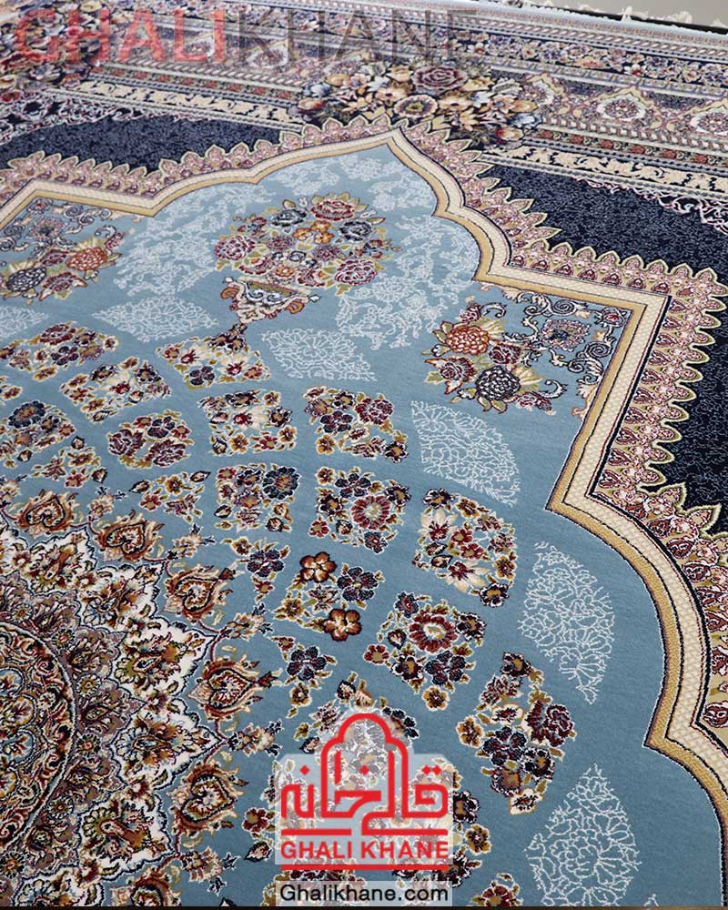 فرش زمرد مشهد کد 25036 آبی