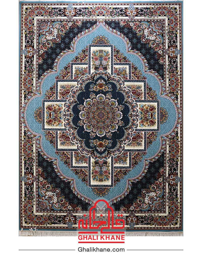 فرش مشهد 700 شانه طرح ناردون کد 872366 آبی