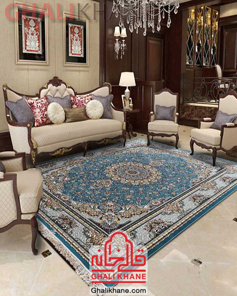 فرش ماشینی مشهد کد 722216 آبی