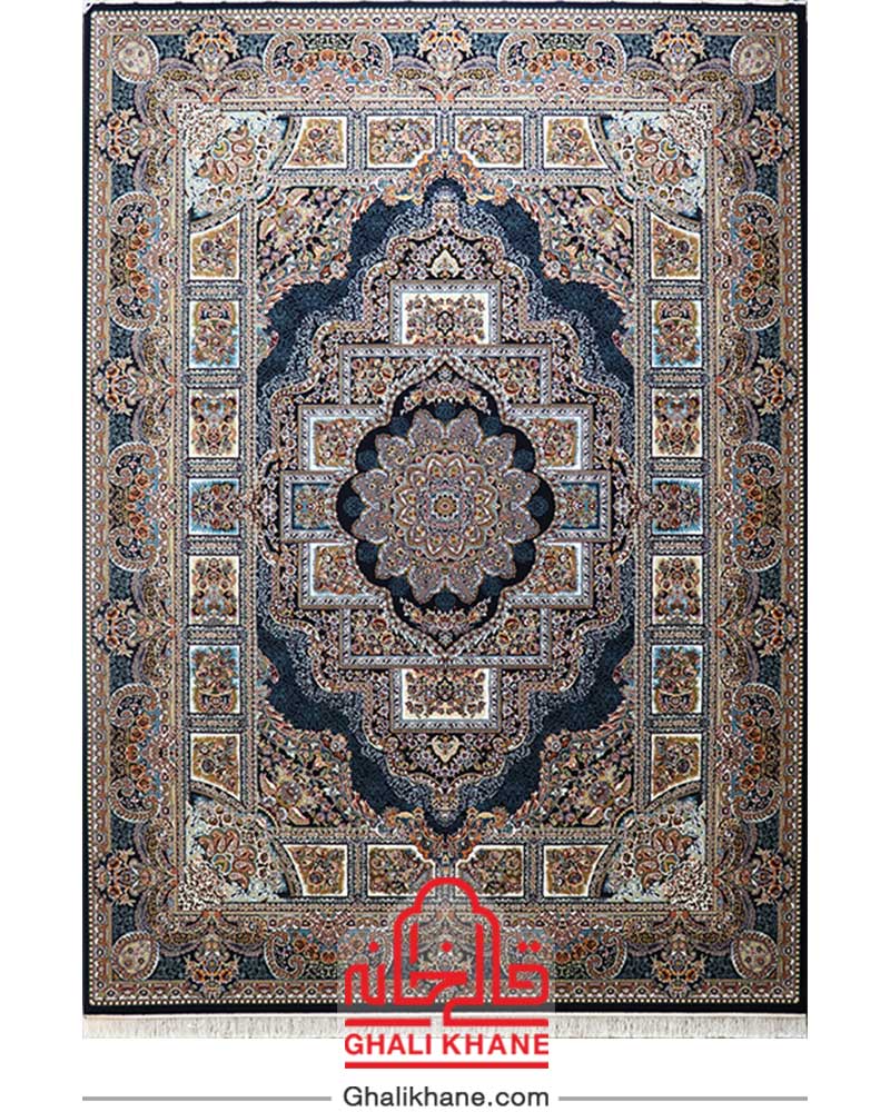 فرش مشهد 700 شانه کد 872121 طرح حوض نقره سرمه ای