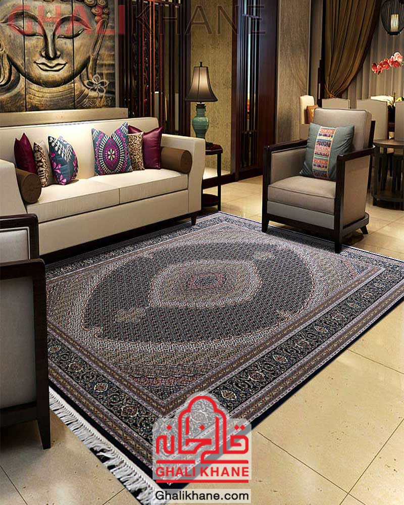 فرش زمرد مشهد کد 14016 ریزماهی سرمه ای