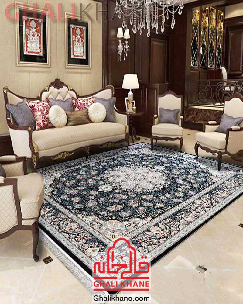 فرش مشهد 1500 شانه کد 515014 سرمه ای