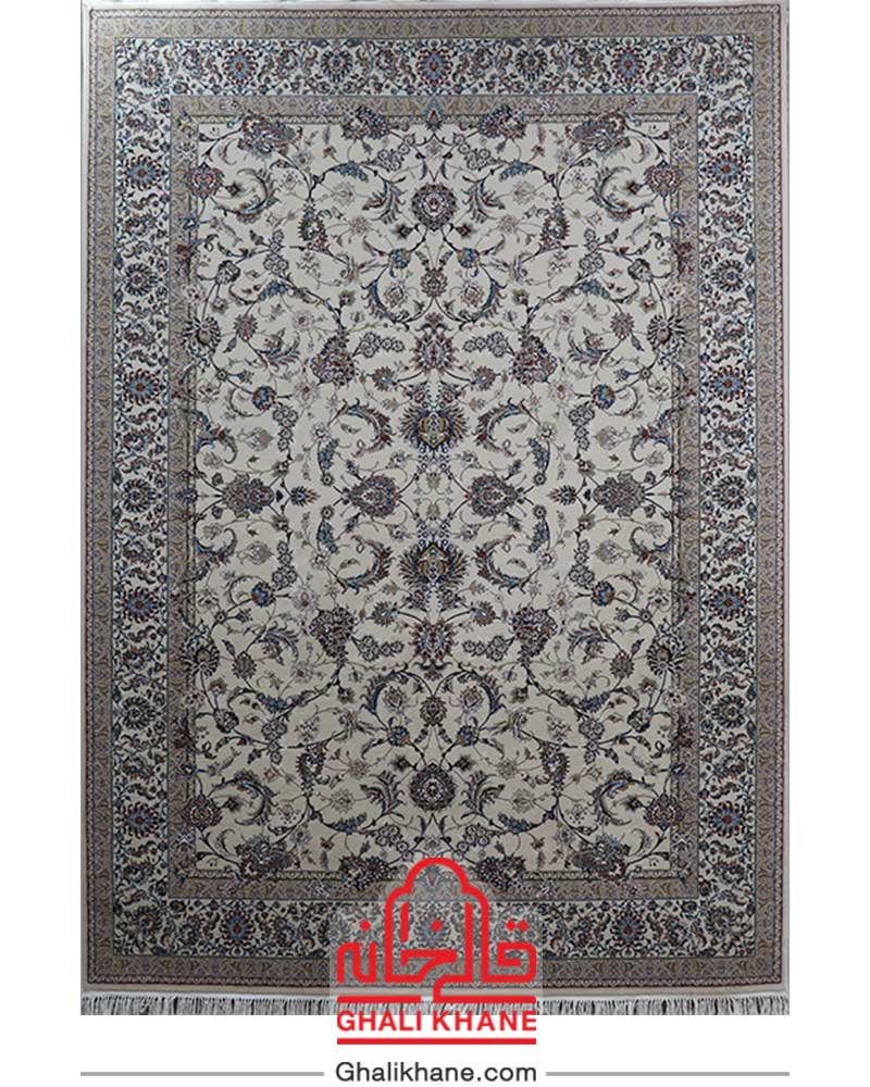 فرش ماشینی زمرد مشهد 700 شانه کد 14009 کرم