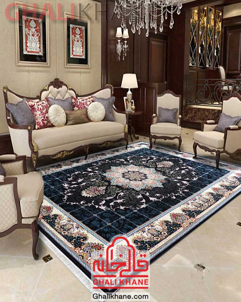 فرش نگین مشهد کد 2598 هیوا سرمه ای