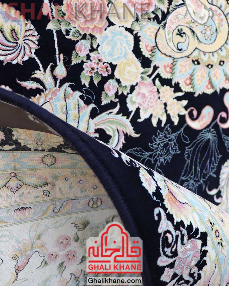 فرش مشهد 1500 شانه کد 815016 سرمه ای افشان