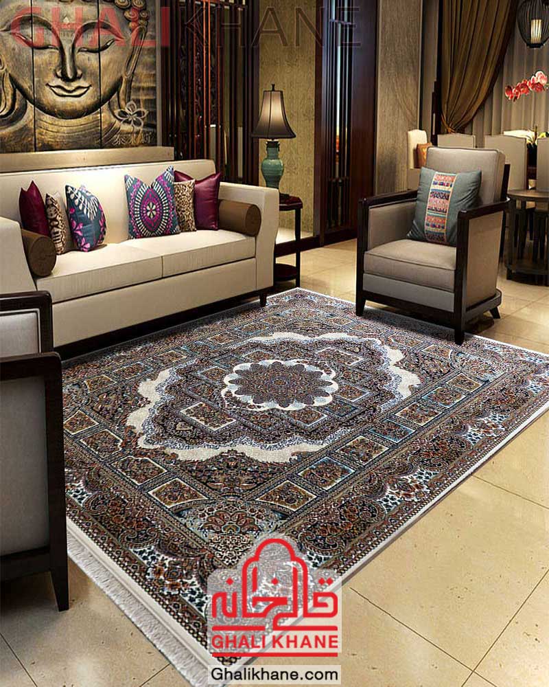 فرش مشهد 700 شانه کد 872121 طرح حوض نقره کرم