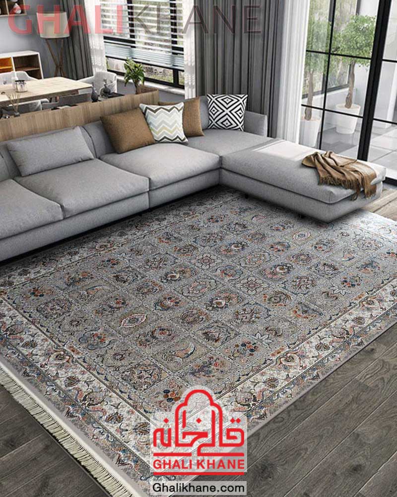 فرش مشهد کد 802188 نقره ای خشتی