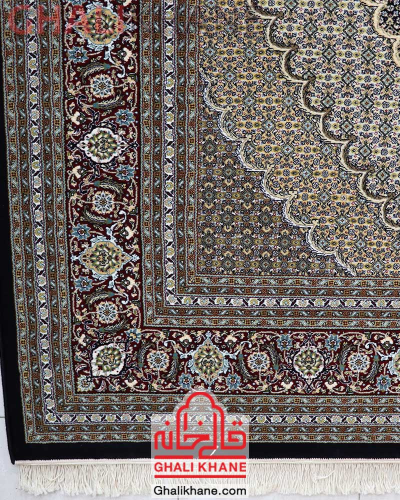 فرش مشهد طرح ریزماهی کد 87034 سرمه ای