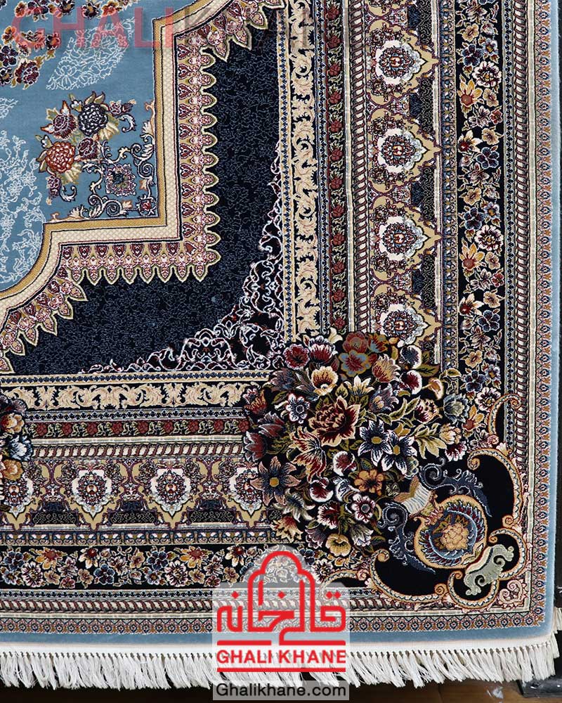 فرش زمرد مشهد کد 25036 آبی