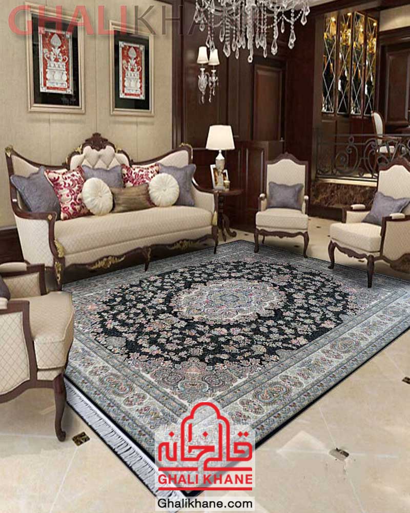 فرش مشهد 1500 شانه کد 815011 سرمه ای