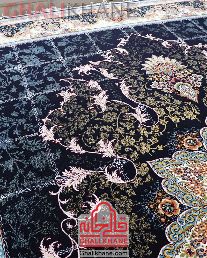 فرش مشهد کد 872364 طرح هیوا سرمه ای