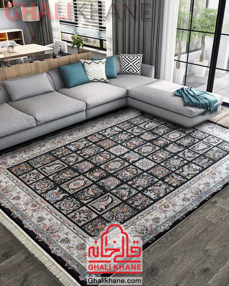 فرش مشهد خشتی کد 802188 سرمه ای