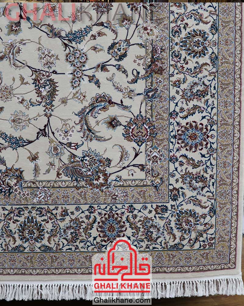 فرش ماشینی زمرد مشهد کد 14009 کرم