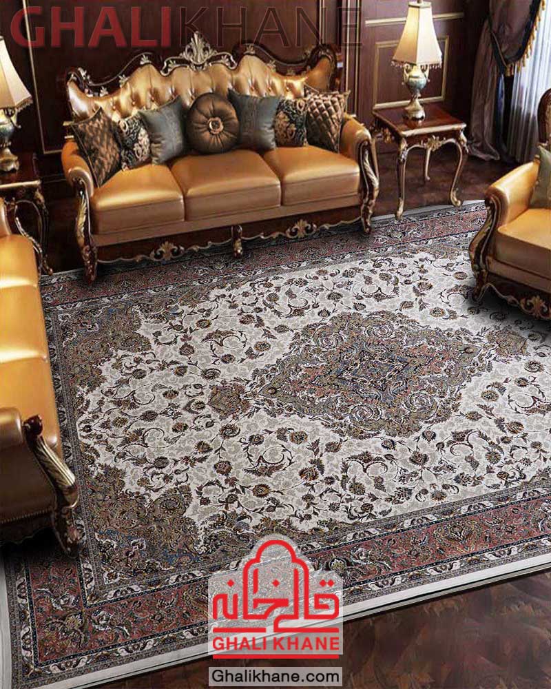 فرش زمرد مشهد کد 45001 کرم صورتی