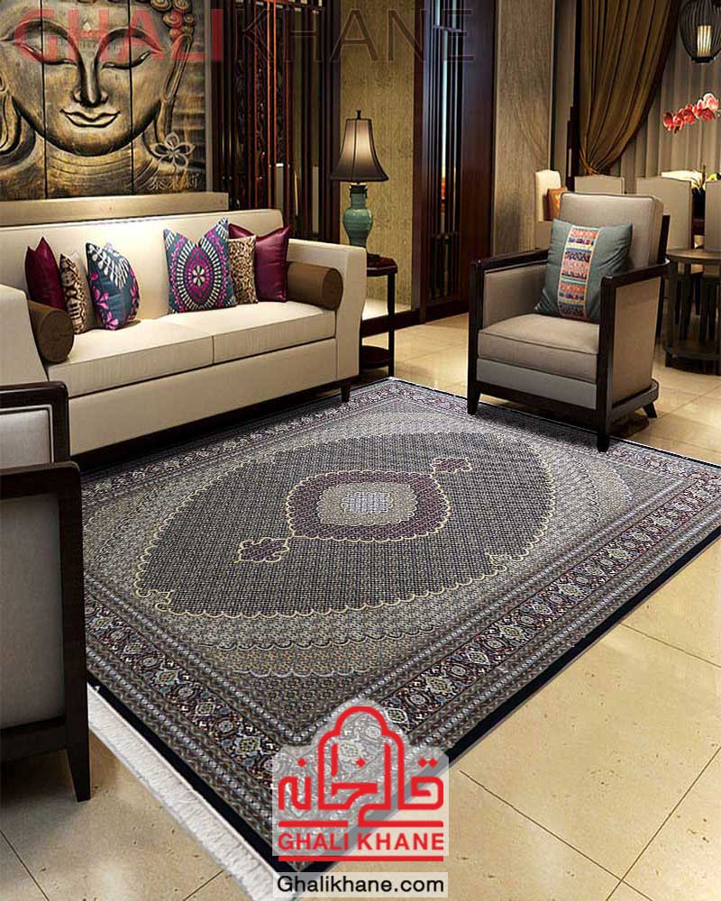 فرش مشهد طرح ریزماهی کد 87034 سرمه ای