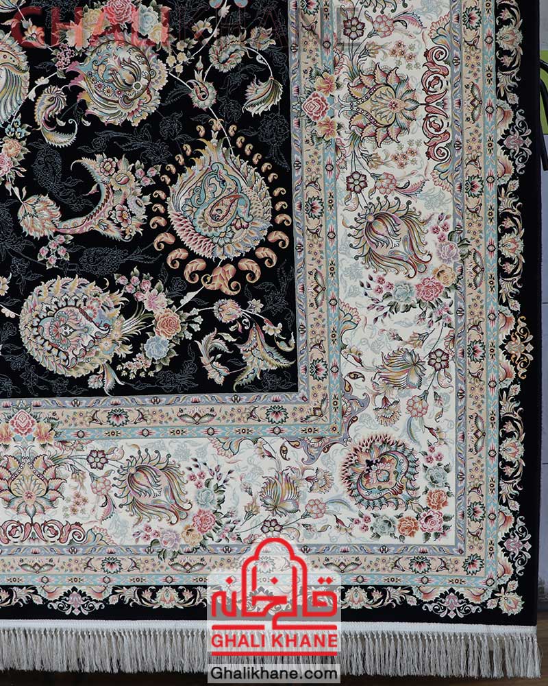 فرش مشهد 1500 شانه کد 815016 سرمه ای افشان