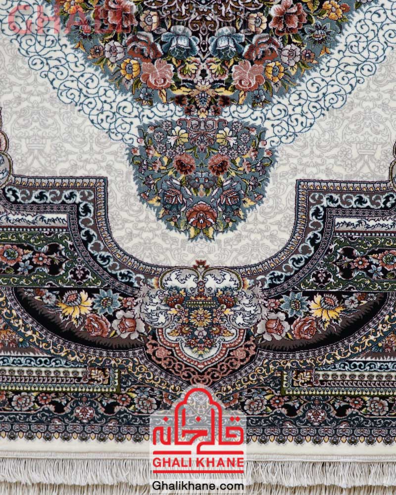 فرش نگین مشهد کد 2597 طرح باغ معلق کرم