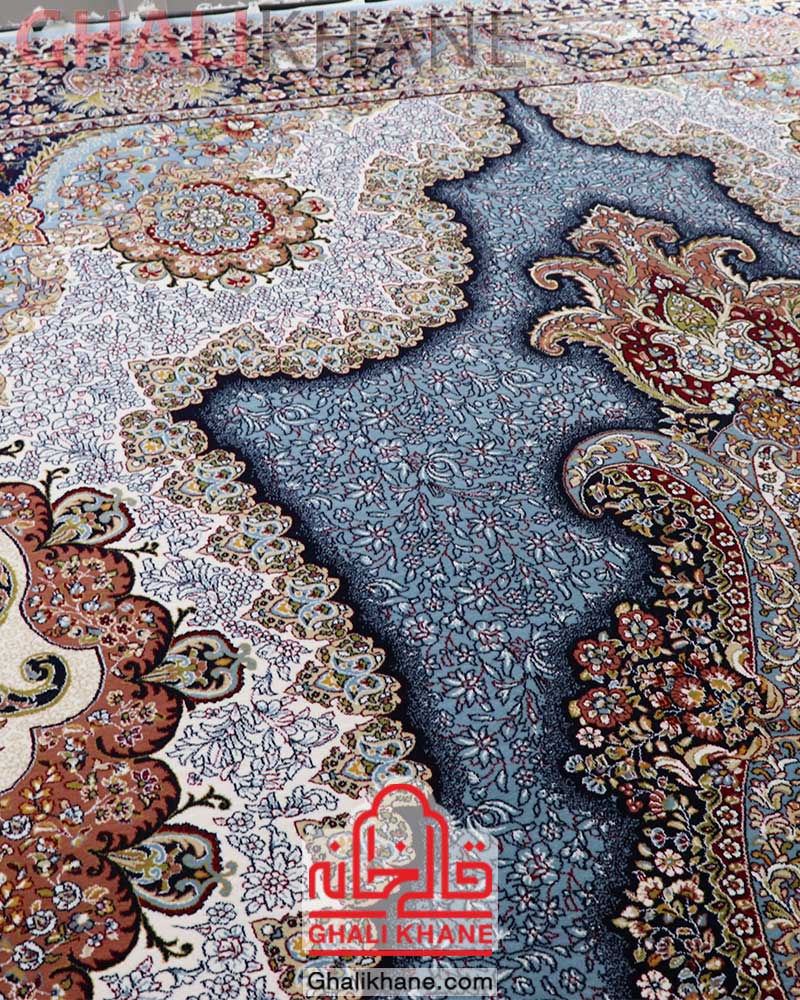 فرش زمرد مشهد کد 25018 آبی