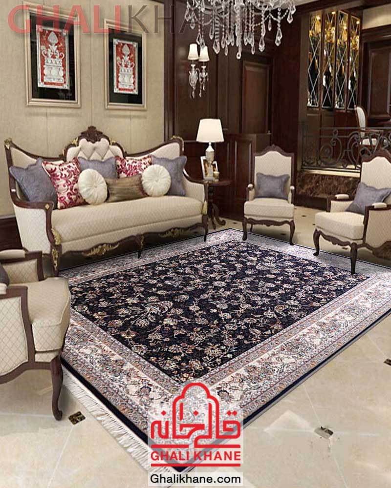 فرش زمرد مشهد کد 25041 سرمه ای