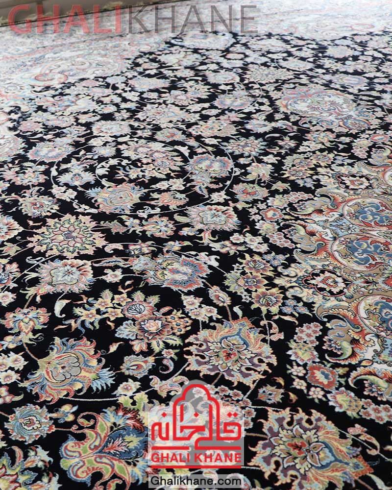 فرش مشهد 1200 شانه کد 802032 سرمه ای