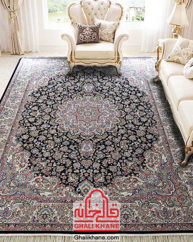 فرش مشهد 1200 شانه کد 802032 سرمه ای