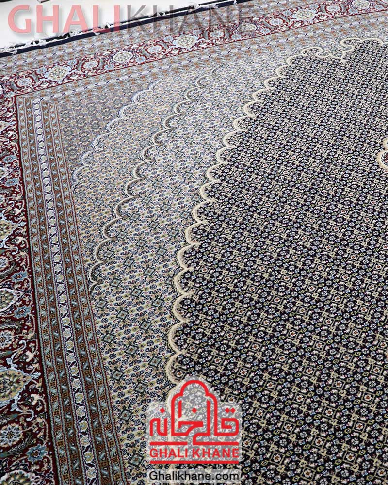 فرش مشهد طرح ریزماهی کد 87034 سرمه ای