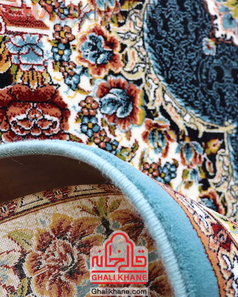 فرش مشهد 700 شانه طرح ناردون کد 872366 آبی