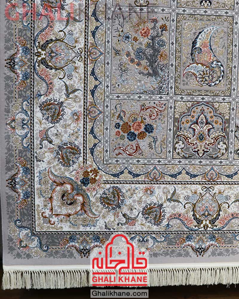 فرش مشهد کد 802188 نقره ای خشتی