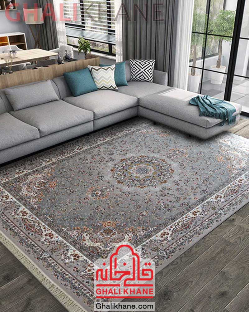 فرش مشهد کد 802080 نقره ای