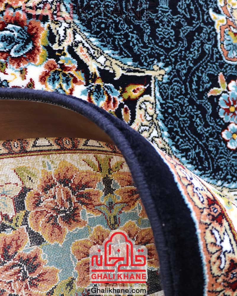 فرش مشهد 700 شانه طرح ناردون کد 872366 سرمه ای