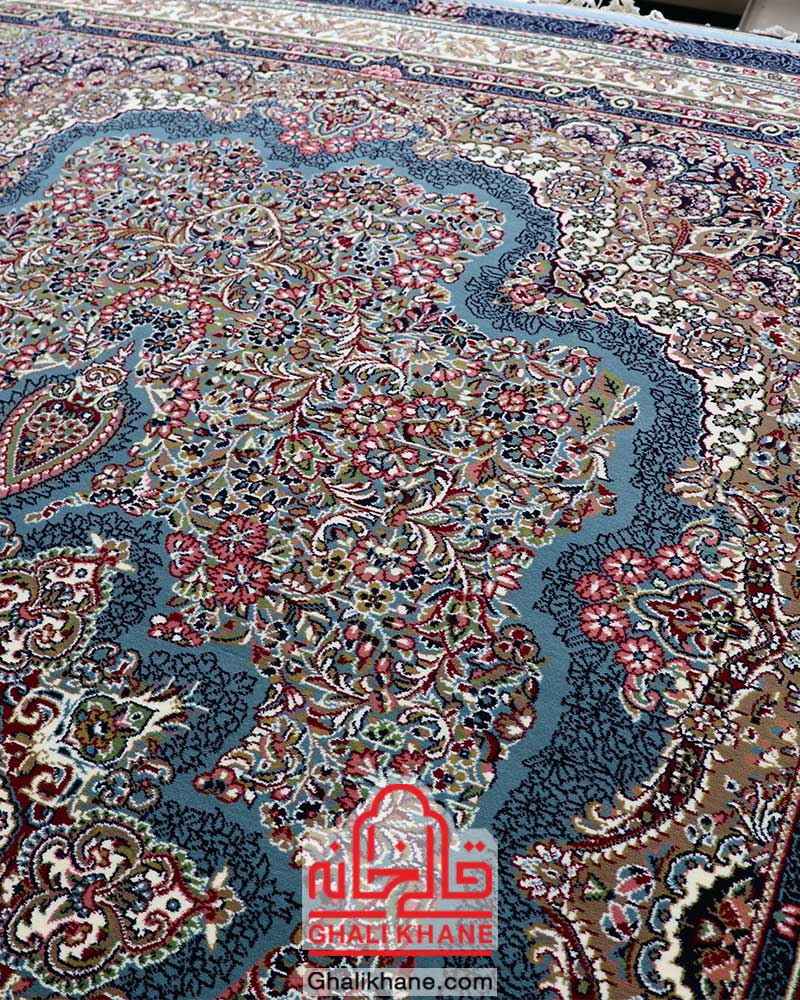 فرش زمرد مشهد 500 شانه کد 18116 آبی