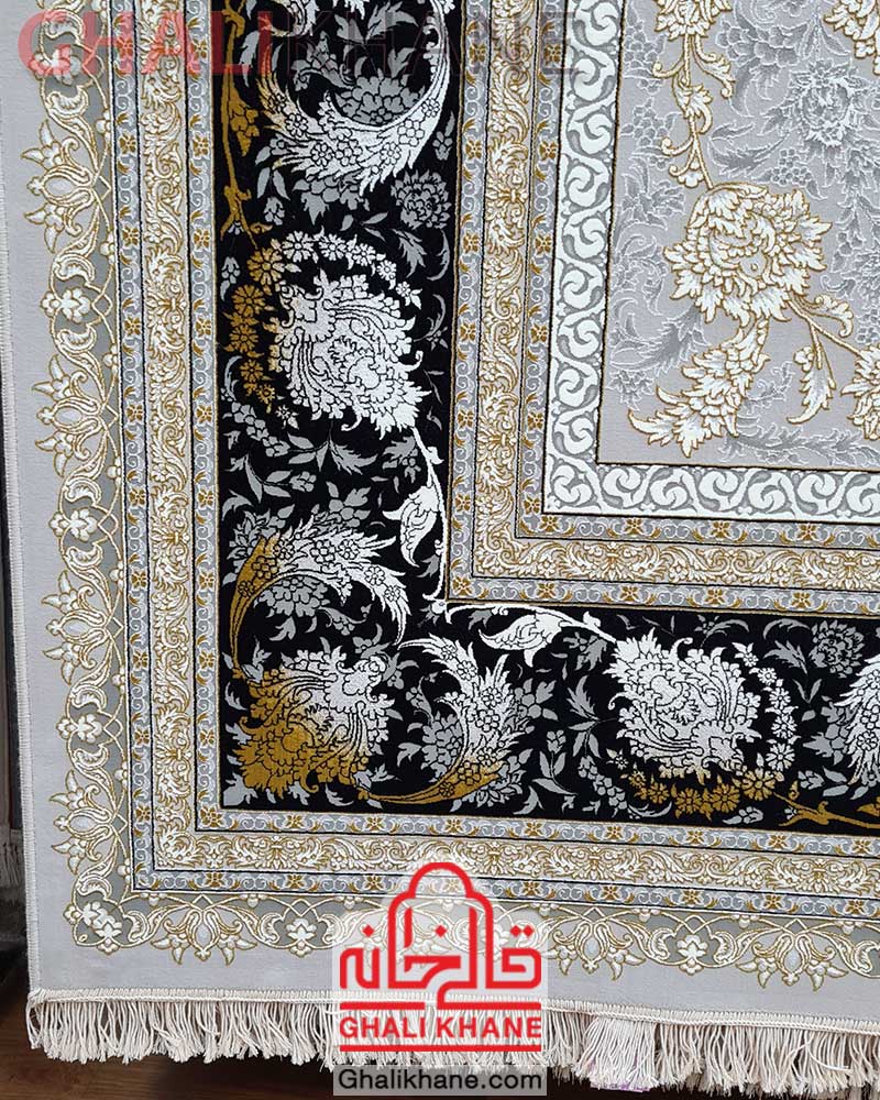 فرش نگین مشهد کد 1223 نقره ای سرمه ای