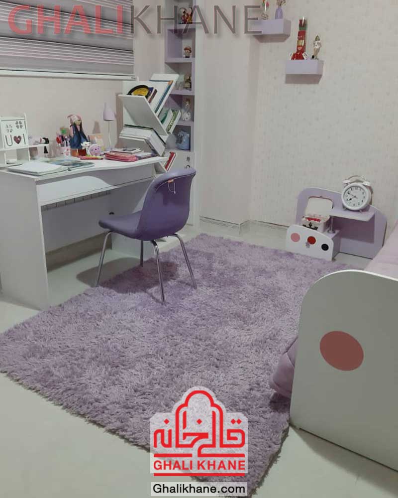 فرش شگی پرزبلند فلوکاتی یاسی