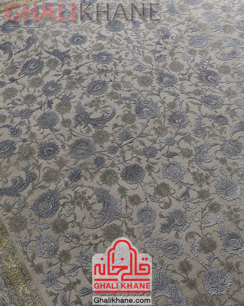 فرش گل برجسته افشان طوسی بنفش