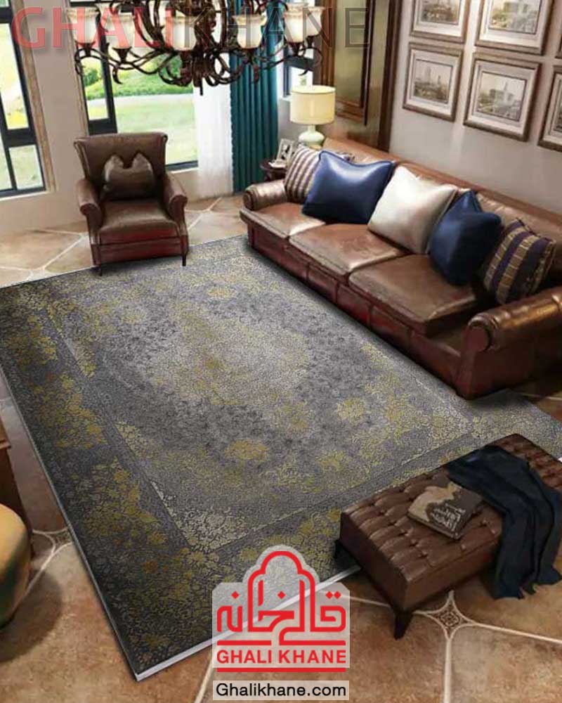 فرش مدرن و فانتزی طوسی زرد