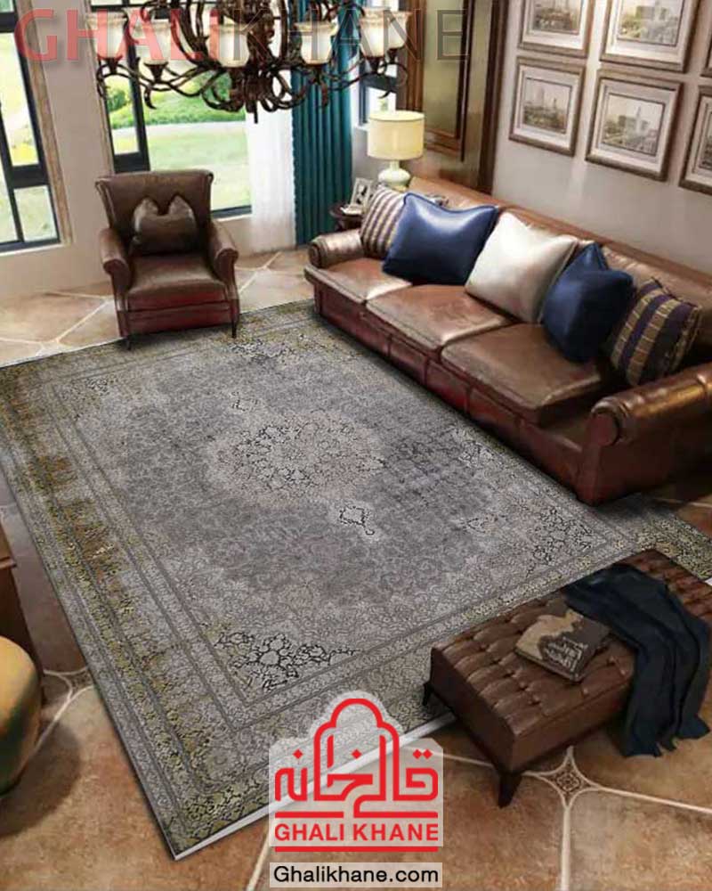 فرش مدرن 1200 شانه طوسی طلایی