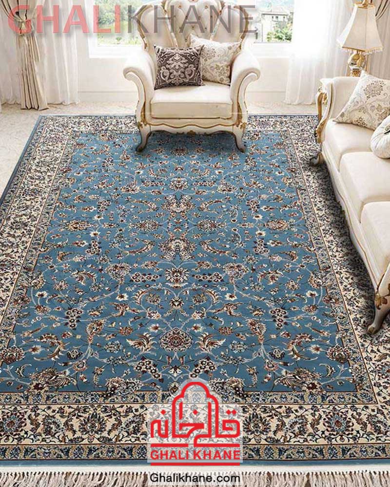 فرش ماشینی زمرد مشهد 14009 آبی