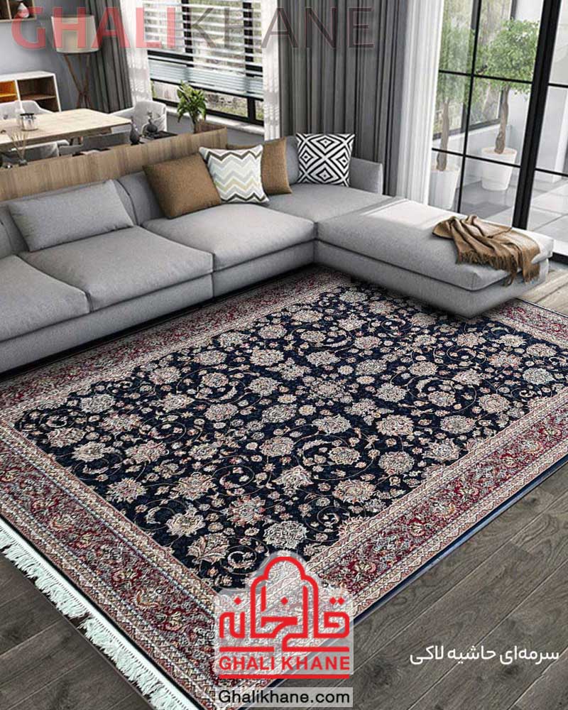 فرش زمرد مشهد کد 25010 سرمه ای حاشیه لاکی