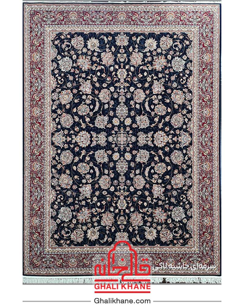 فرش زمرد مشهد کد 25010 سرمه ای حاشیه لاکی