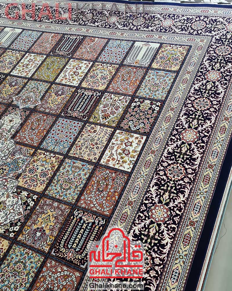 فرش زمرد مشهد 700 شانه خشتی سرمه ای