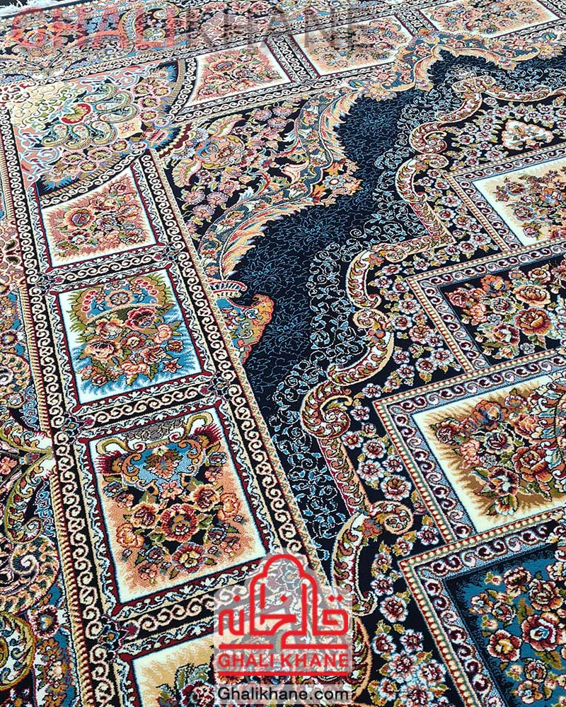 فرش حوض نقره نگین مشهد سرمه ای